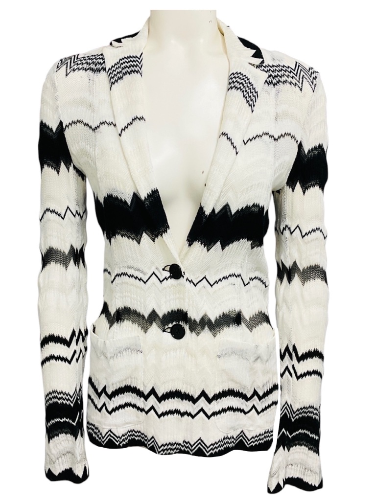 Missoni White / Black Chevron Knit Blazer Jacket